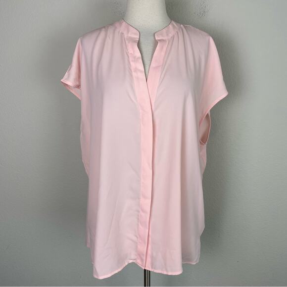 Eloquii Pink Peach Split V Button Down Top 18 - Picture 1 of 7